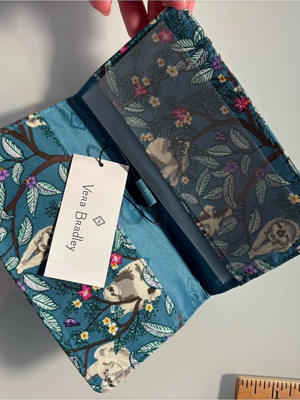 NEW WITH TAGS Vera Bradley Blue Sloth Print Cotton Wallet Checkbook Cover